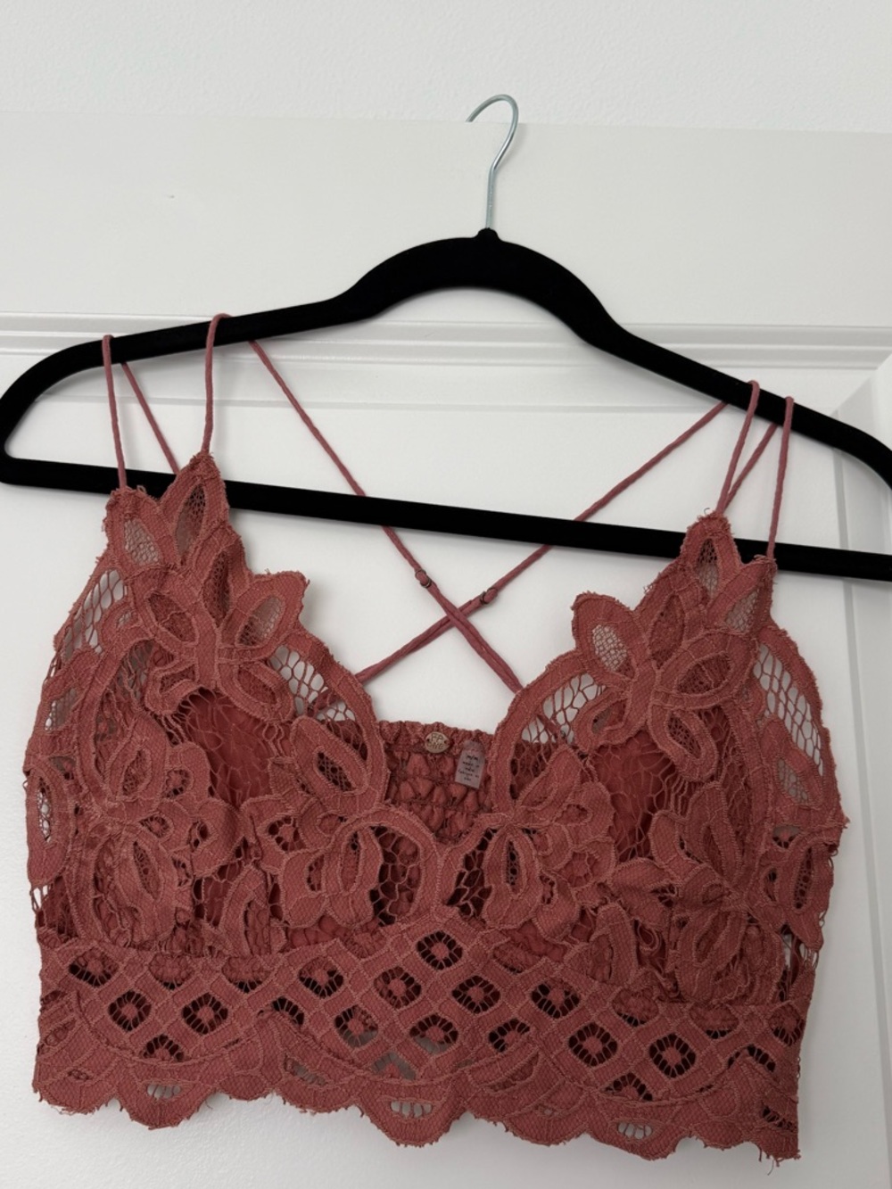 Free People Rust Rose Lace Bralette with Crisscross Back